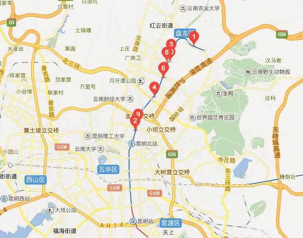 昆明北京路在哪個區?昆明北京路延長線是哪個區?